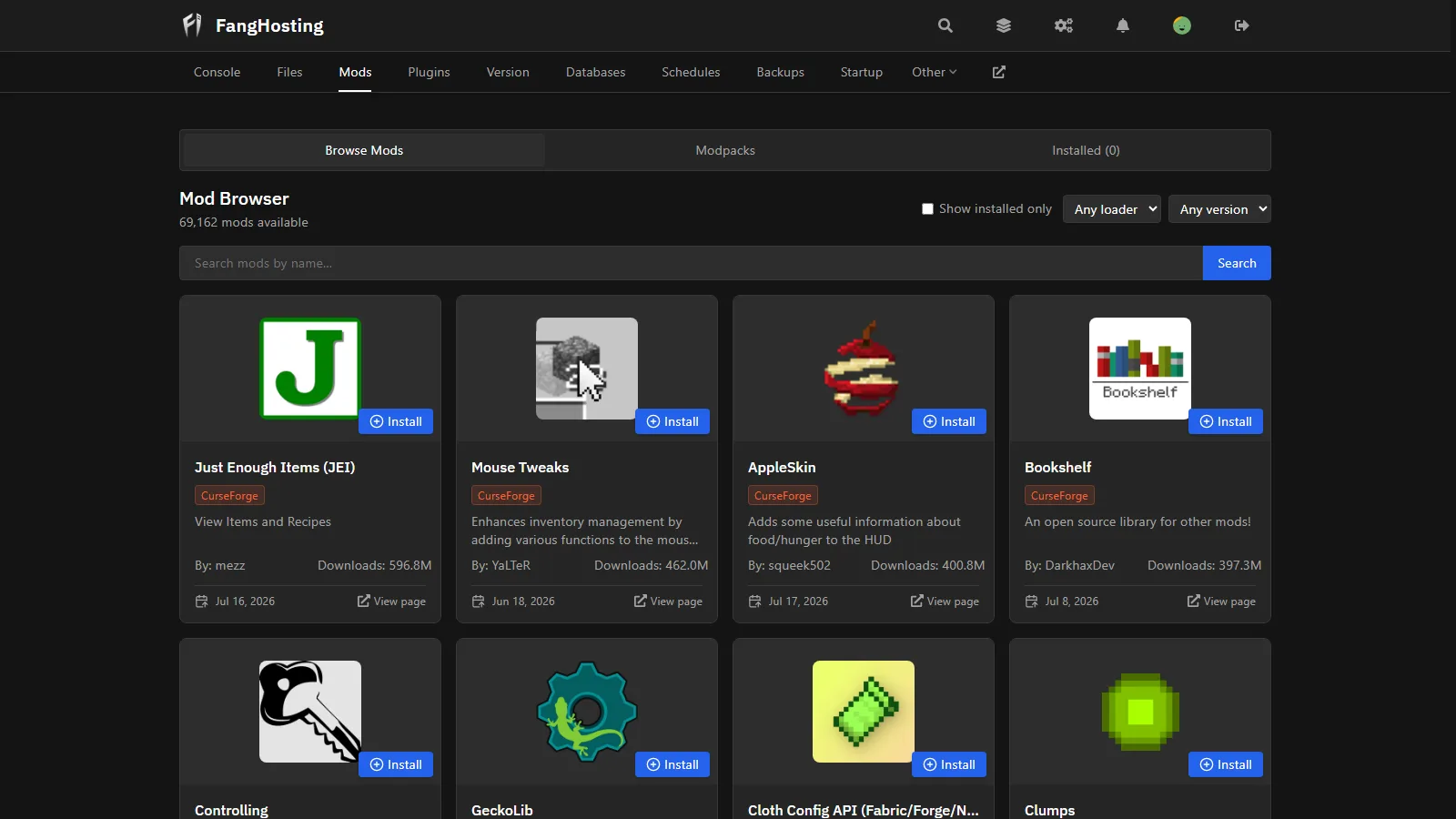 Mods panel screenshot